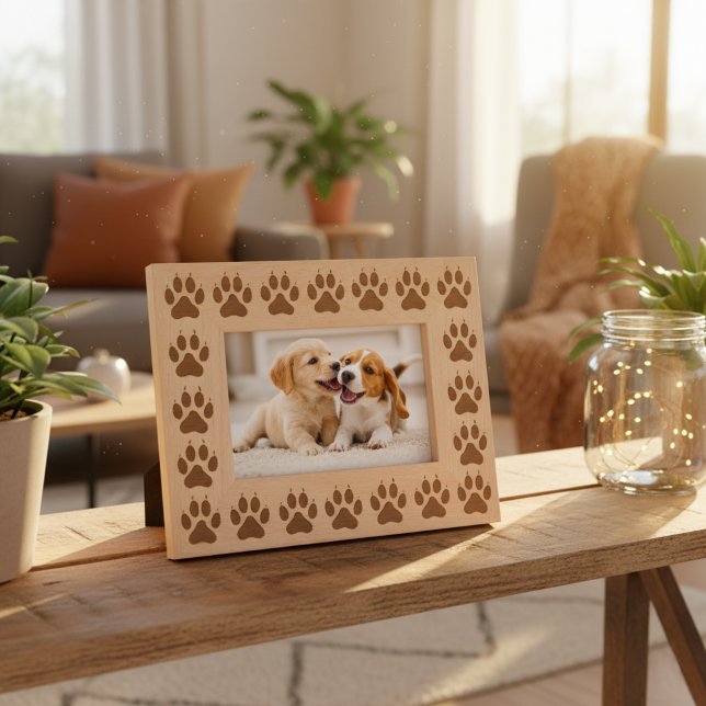 Cadre photo Empreinte de patte de chien en bois 6" (🐾 Frame your best friend’s photo with love and paw prints!)