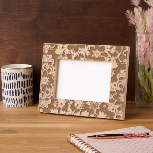 Cadre photo en bois gravé Jardin floral