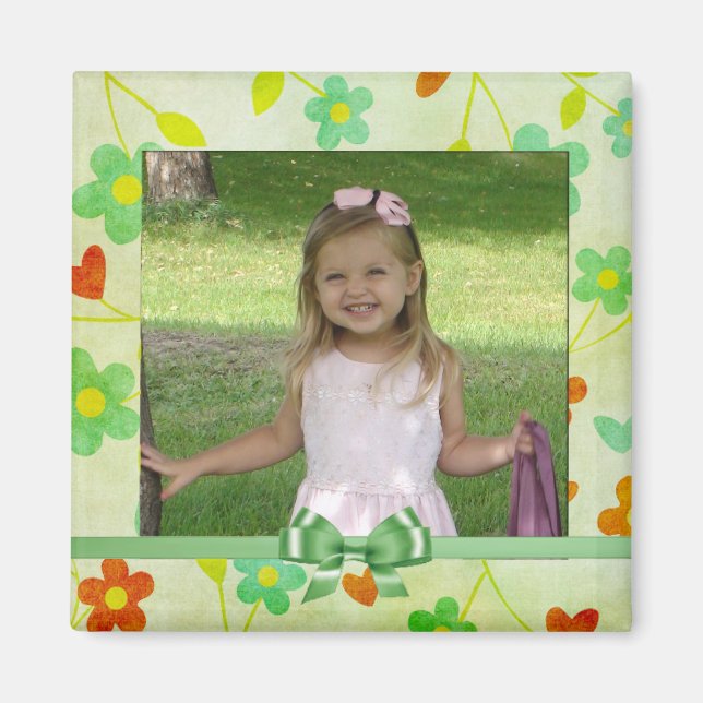 Cadre photo floral vert de bois Magnet (Devant)