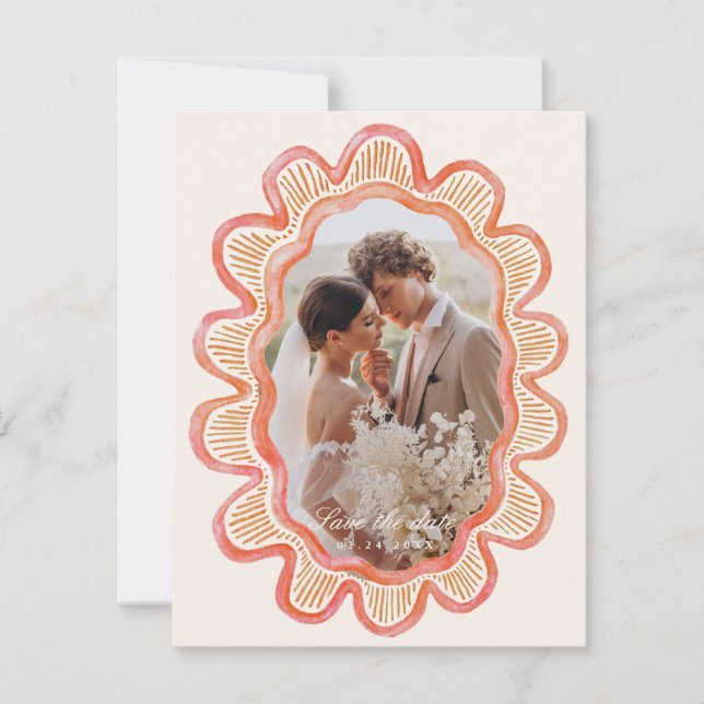 Cadre photo ovale à pétoncle orange peint à la mai (Devant)