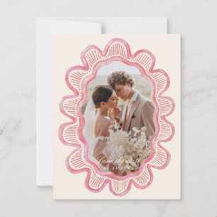 Cadre photo ovale rose paille peint à la main