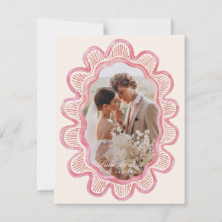 Cadre photo ovale rose paille peint à la main