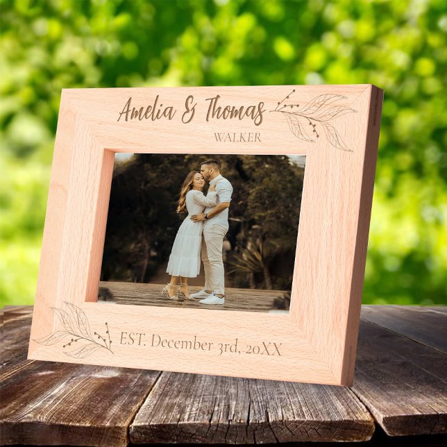 Cadre photo rustique pour mariages avec des noms (Rustic Photo frame for weddings with Names Engraved Frames)