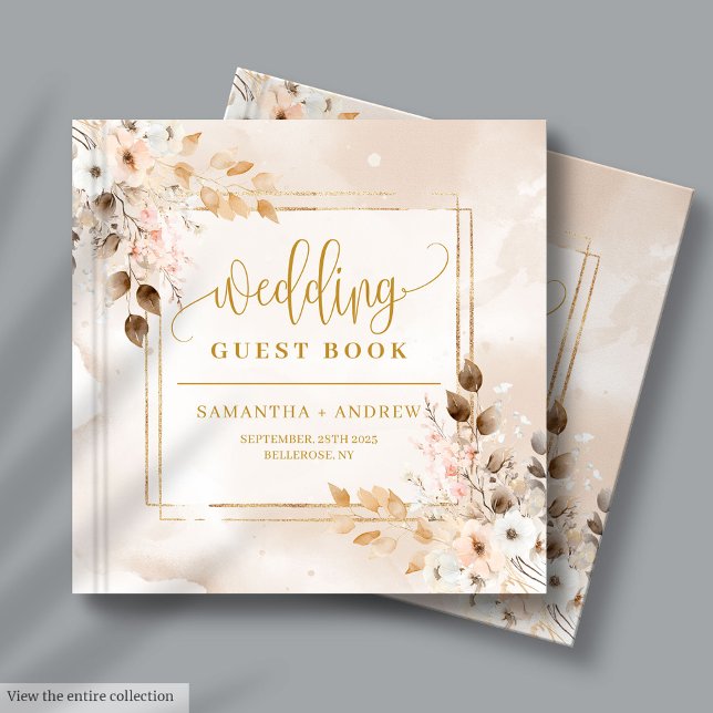 Cadre rose et or clair Livre d'hôtes Mariage d'aut (Light Pink & Gold Frame Autumn Wedding Guest Book)