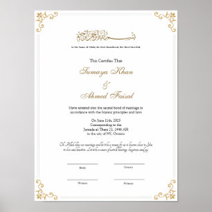 Cadre royal affiche de certificat de nikkah musulm