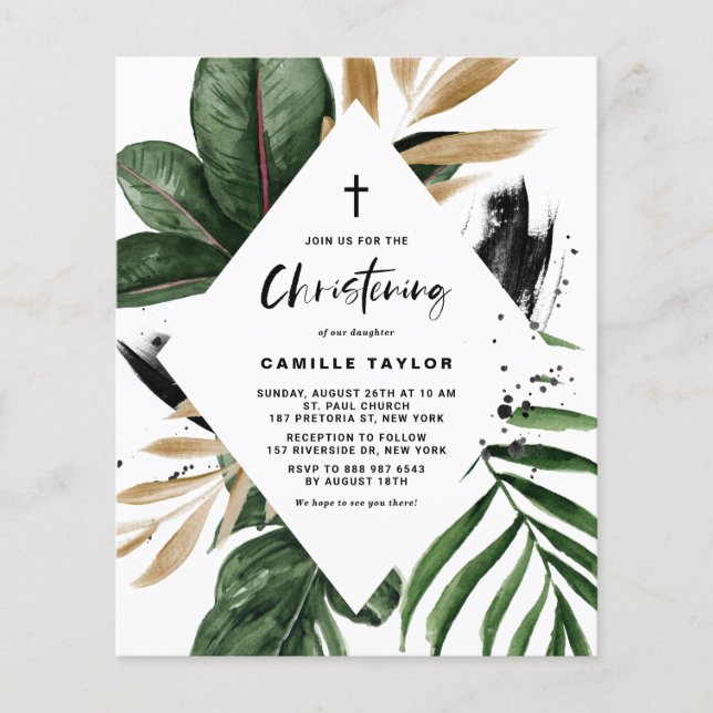 Cadre Tropical Rustique Invitation Christening (Devant)