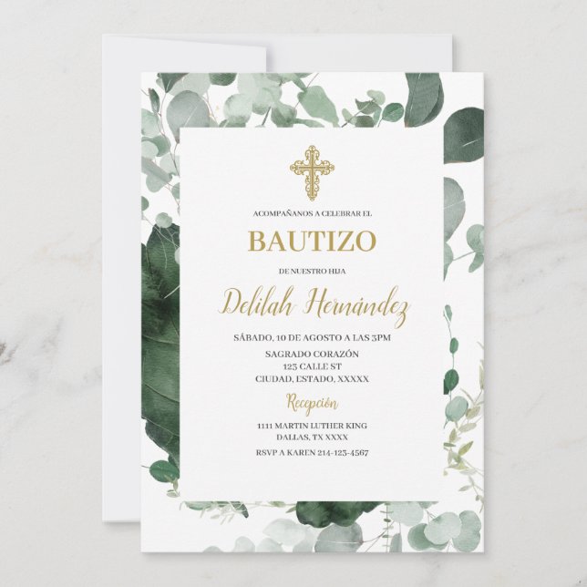 Cadre verdoyant invitation au baptême (Devant)