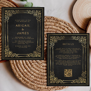 Cadre Vintage Budget Noir Or Code QR Mariage