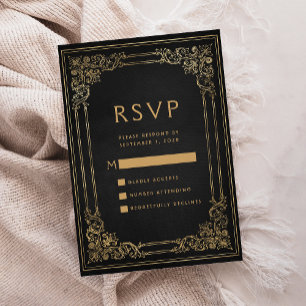 Cadre Vintage Noir Or Mariage RSVP