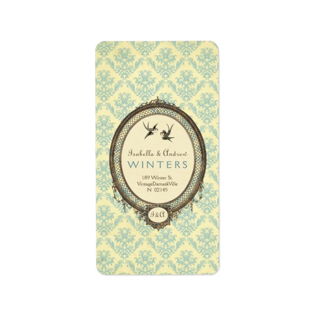 Cadre vintage sur Étiquette de adresse Damask (Devant)