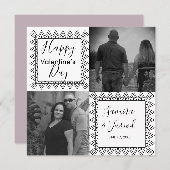 Cadres de coeur noir blanc photo Carte Saint-Valen (Devant / Derrière)