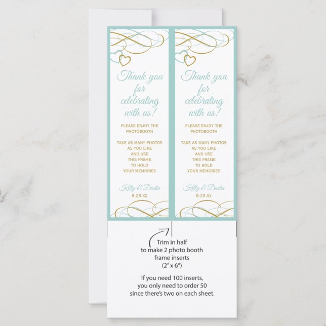 Cadres de photomaton de mariage Hearts Turquoise & (Devant)