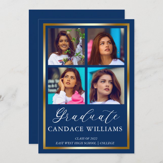 Cadres d'or minimaliste photo Faire-part diplômé (Devant / Derrière)