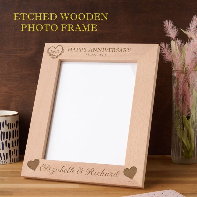 Cadres Gravés 8"x10" Photo Happy Anniversaire Noms Date Coeurs (Créateur téléchargé)
