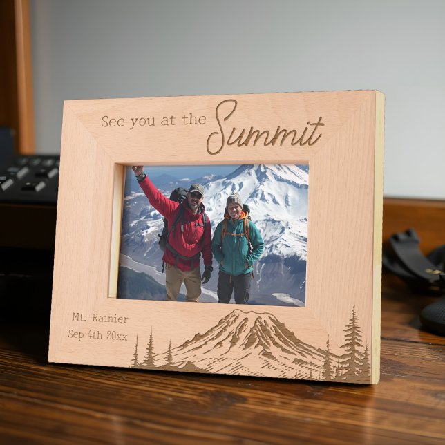 Cadres Gravés Ascension Date de l'Expédition au Sommet du Mont R (Personalized Mount Rainier photo frame with custom date, etched design, and inspiring quote.)
