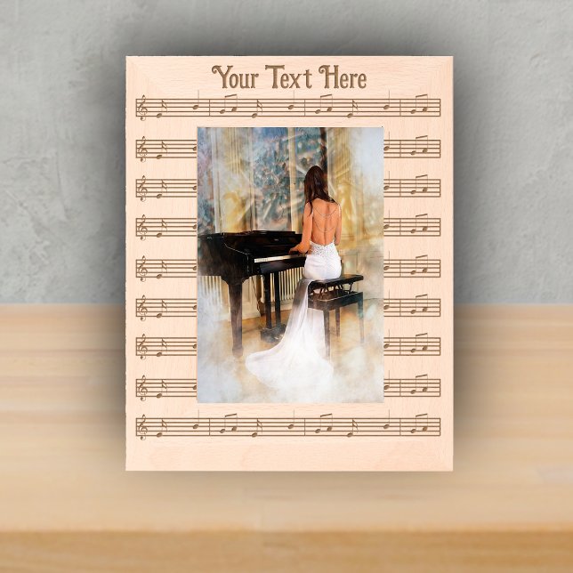 Cadres Gravés Barres de musique Notes Feuille Musique pour music (Musician themed wood picture frame with etched sheet music bars of music notes.)
