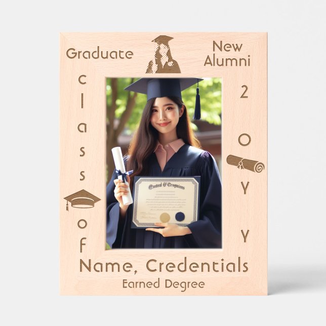 Cadres Gravés Casquette photo, diplôme (Personalized graduation cap and diploma photo frame)
