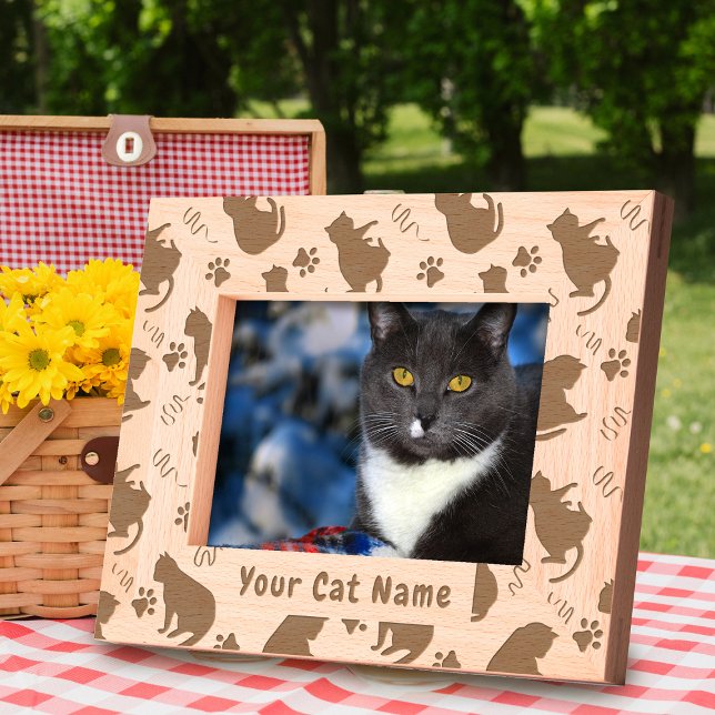 Cadres Gravés Cat (Fun and cute cat wooden frame.)