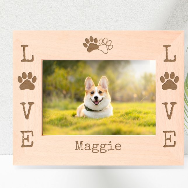 Cadres Gravés Charming LOVE Chien Empreinte de patte Moderne Per (Personalized LOVE paw print photo frame.)
