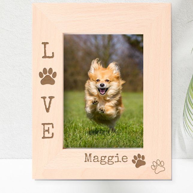 Cadres Gravés Charming LOVE Dog Empreinte de patte Photo personn (Personalized LOVE paw print photo frame.)