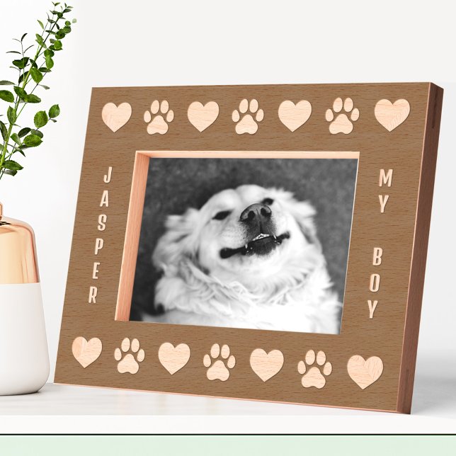 Cadres Gravés Chien Animal de compagnie Nom personnalisé Emprein (Dog Pet Personalized Name Paw Prints Heart Etched Frame)