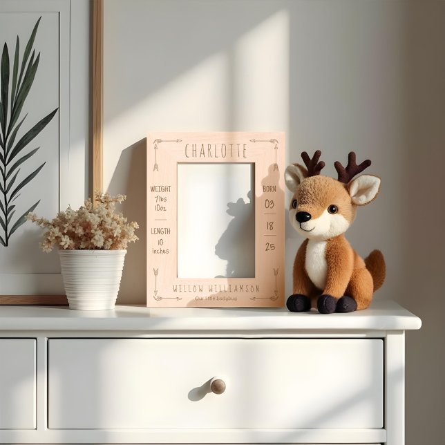 Cadres Gravés Cute Minimal Flèches Boho Nouveau-né Statistiques  (Cute Minimal Boho Arrows Newborn Baby Birth Stats Etched Frames)