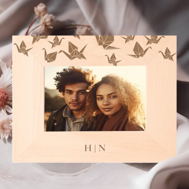 Cadres Gravés Élégant Monogramme de grue en papier Origami (Créateur téléchargé)