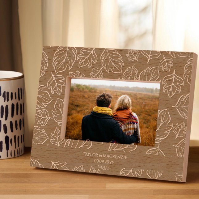 Cadres Gravés Feuille automnale personnalisée (Personalized Fall Leaf Patterned Etched Frames by Ricaso. A stunning gift idea. Add your own text)