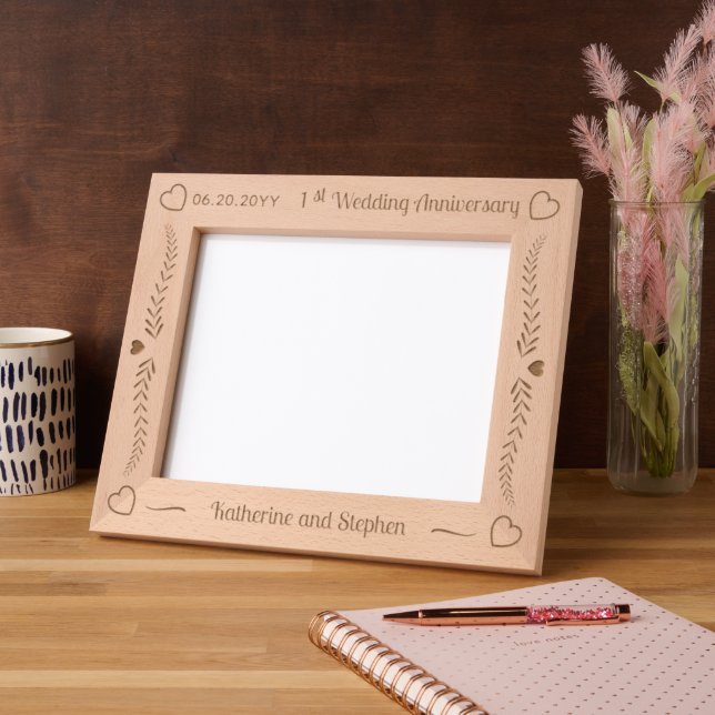 Cadres Gravés Feuilles et coeurs Couple 1er anniversaire Mariage (Gauche)