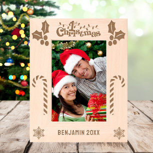 Cadres Gravés First Christmas Holly, Sucres de canne, Afficher l