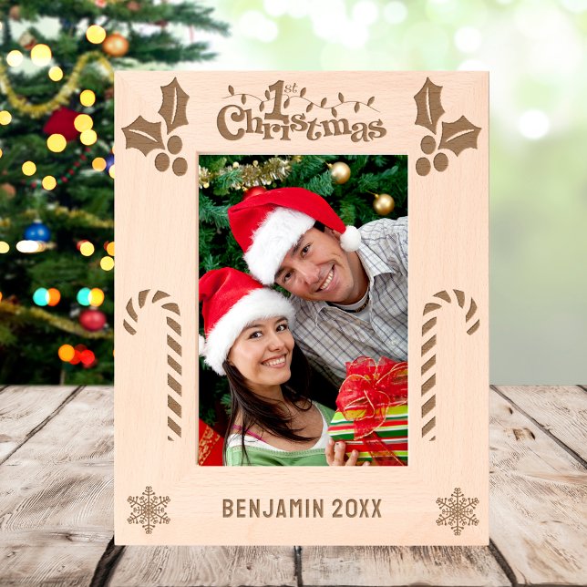 Cadres Gravés First Christmas Holly, Sucres de canne, Afficher l (First Christmas Holly, Candy Canes, Show Name 5x7 Etched Frames)