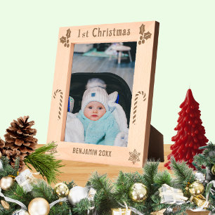 Cadres Gravés First Christmas Holly, Sucres de canne, Afficher l