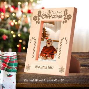 Cadres Gravés First Christmas Holly, Sucres de canne, Afficher l