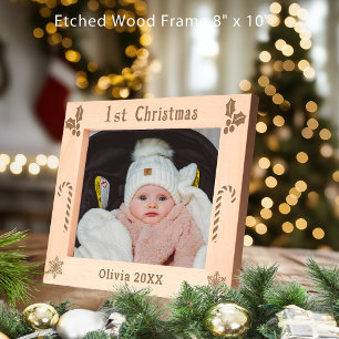 Cadres Gravés First Christmas Holly, Sucres de canne, Afficher l