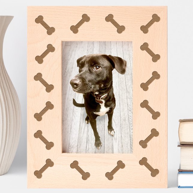 Cadres Gravés Fun Bones Chien (Fun dog bones pattern etched wooden photo frame, perfect for pet portraits)
