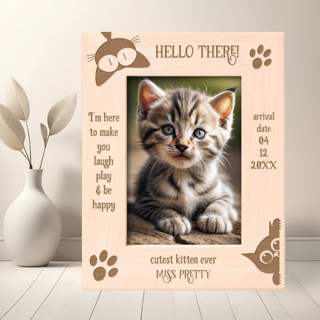 Cadres Gravés Funny Kitten Photo Nouveau Chat (Funny etched welcome new cat photo frame featuring cute kitten silhouettes with paw prints)