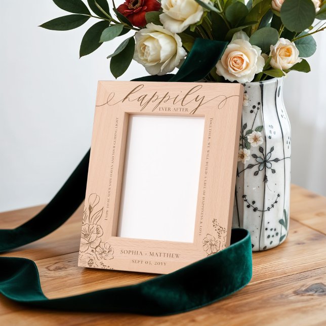 Cadres Gravés Heureux Jamais Après Floral Vows Mariage Garde (Happily Ever After Floral Wedding Vows Keepsake Etched Frames)