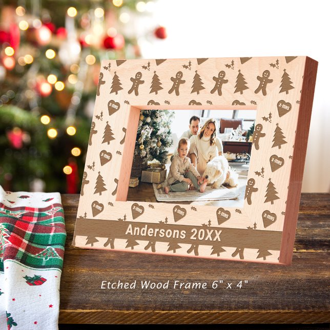 Cadres Gravés Homme en pain d'épice, arbre de Noël, coeur et nom (Gingerbread Man, Christmas Tree, Hearts & Name 6x4 Etched Frames)