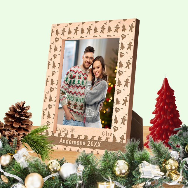 Cadres Gravés Homme en pain d'épice, arbre de Noël, Coeurs, Nom  (Gingerbread Man, Christmas Tree, Hearts, Name 8x10 Etched Frames)