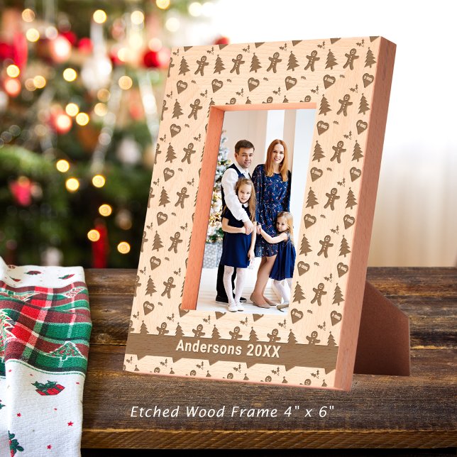 Cadres Gravés Homme en pain d'épice, arbre de Noël, Coeurs, Nom  (Gingerbread Man, Christmas Tree, Hearts, Name 4x6 Etched Frames)