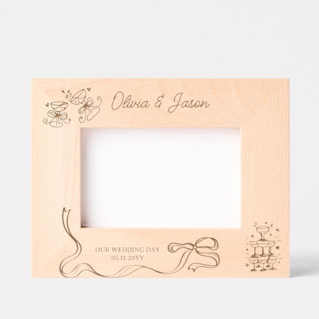 Cadres Gravés Mariage Nom personnalisé Tour de champagne Bow (Recto)