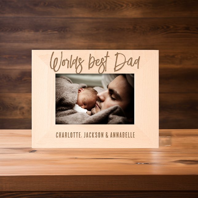 Cadres Gravés Meilleur papa photo en bois (Créateur téléchargé)