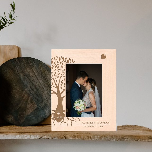 Cadres Gravés Modern Monogram Heart Names Tree of Life Wedding  (Créateur téléchargé)
