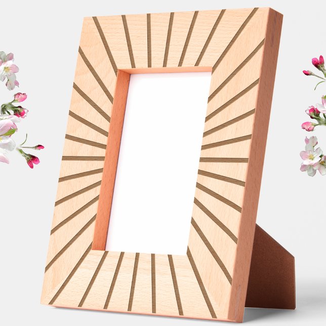 Cadres Gravés Motif de rayon de soleil graphique simple (Simple geometric sun ray pattern etched wooden photo frame)