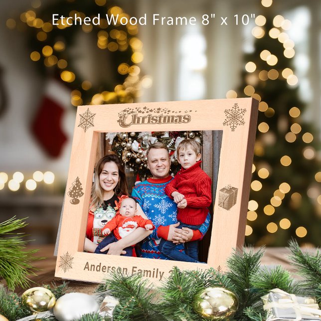 Cadres Gravés Noël Personnalisé Nom de famille Arbre Snowflakes  (Christmas Custom Family Name Tree Snowflakes 10x8 Etched Frames)