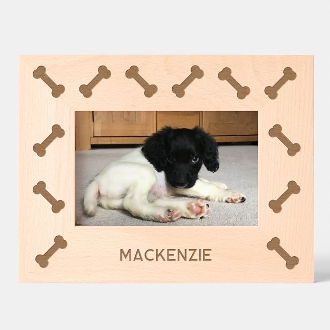 Cadres Gravés Nom de chien personnalisé Fun Bones (Fun personalize dog name bones pattern etched wooden frame for pet lovers)