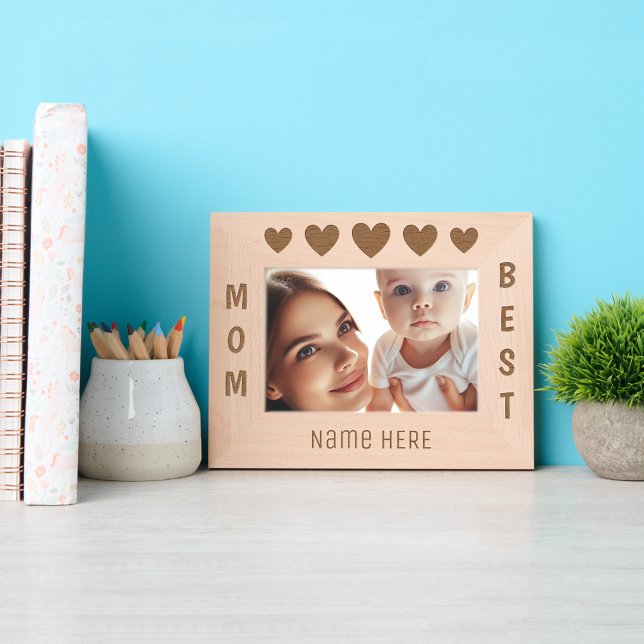 Cadres Gravés Nom personnalisé, Meilleure maman avec cinq coeurs (Créateur téléchargé)