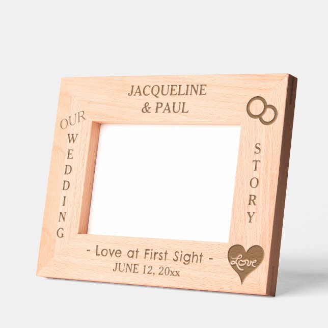 Cadres Gravés Notre histoire Mariage Coeur Noms 6 x 4, 7 x 5 Pho (Gauche)