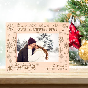 Cadres Gravés Notre premier Noël Père Noël & Deer Couple Nom 7x5