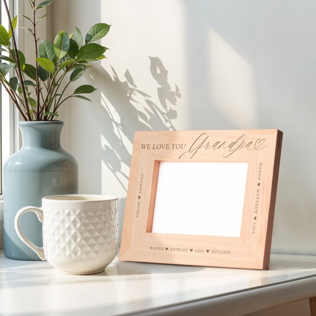 Cadres Gravés Nous T'Aimons Grand-Père Script Coeur Grand-Enfant (We Love You Grandpa Script Heart Grandkid Names Etched Frames)